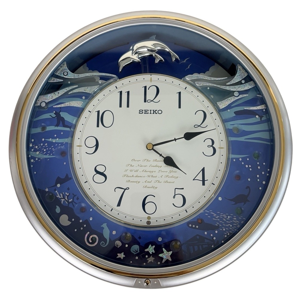 SEIKO Melodies In Motion Musical Lights Ocean Dolphins 14" Wall Clock Works HTF